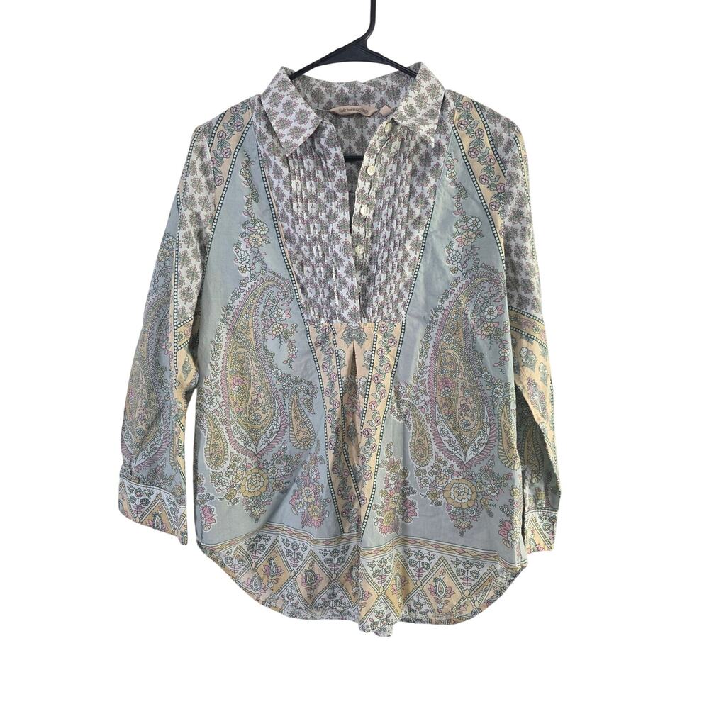 Soft Surroundings Pop Over Top‎ SP Womens Cottage Core Floral Long Sleeve Cotton